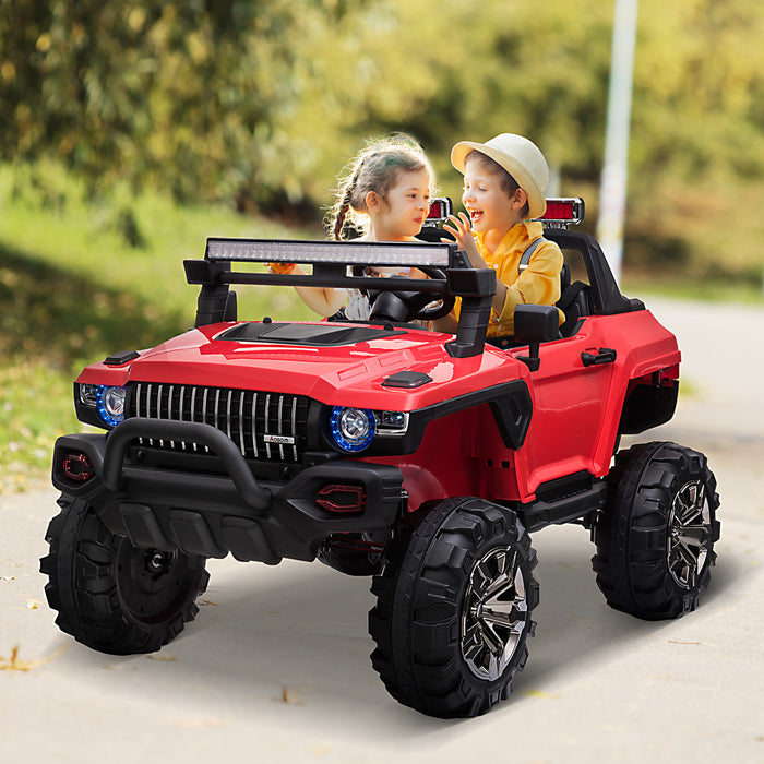 Aosom Voiture A Chevaucher 12v Rc 2 Places Camion De Police Voiture Electrique Pour Enfants Avec Lumieres Led Completes, Mp3, Telecommande Parentale (rouge)