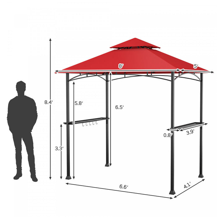 8’ X 5’ Barbecue Grill Gazebo Barbecue A 2 Niveaux Canopy Ventile Etageres Superieures Abri Vin