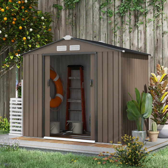 Outsunny Abri De Rangement 7' X 4', Maison A Outils De Jardin, Marron