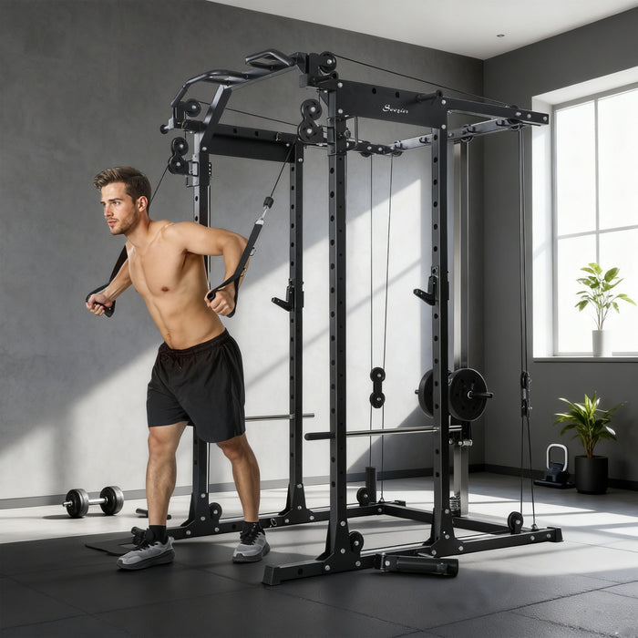 Soozier Rack de Puissance Multifonctionnel, Machine Smith Barre de Traction