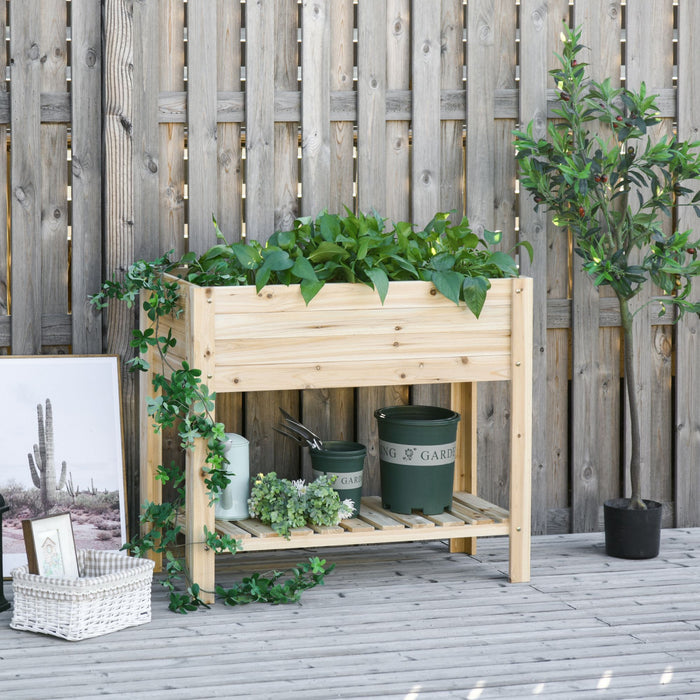 Outsunny Jardiniere Surelevee Avec Etagere De Rangement, Bois Naturel