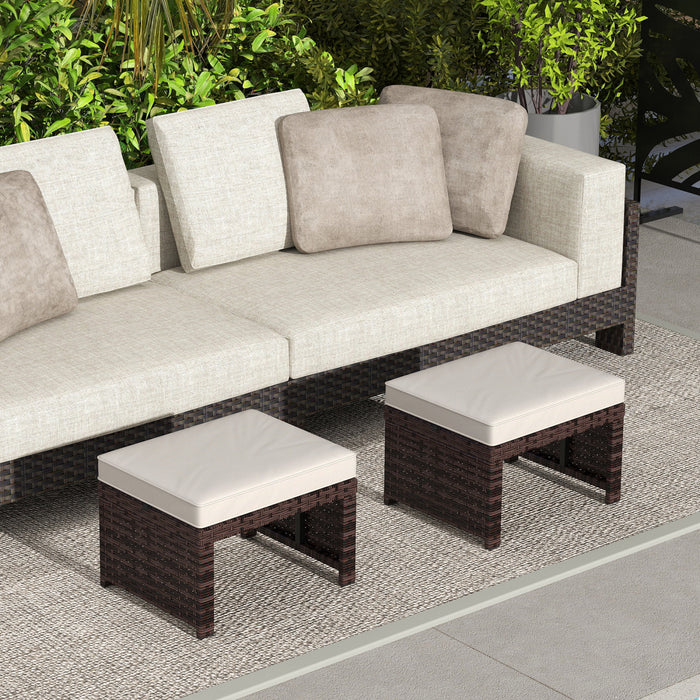 Outsunny Pouf d'exterieur en osier avec coussin, lot de 2, kaki