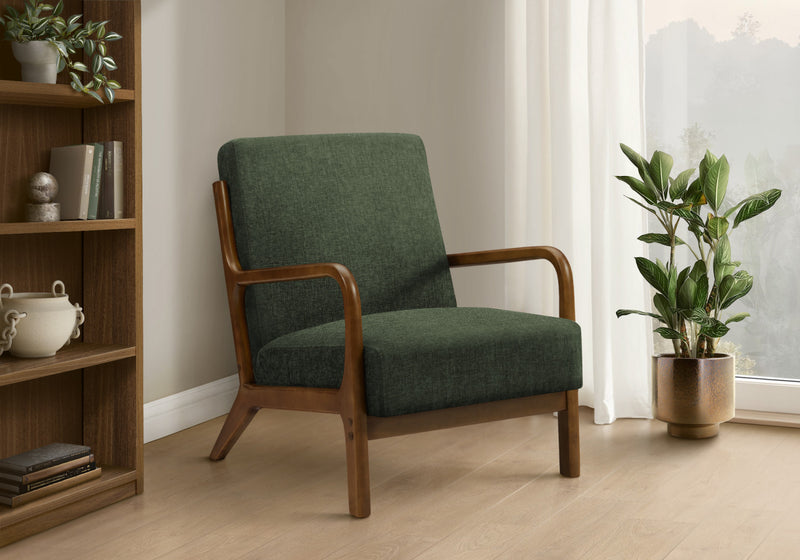 Monarch Specialties - Chaise D'Appoint, 34\"H, Rembourre, Salon, Chambre A Coucher, Vert, Bois Noyer Brun