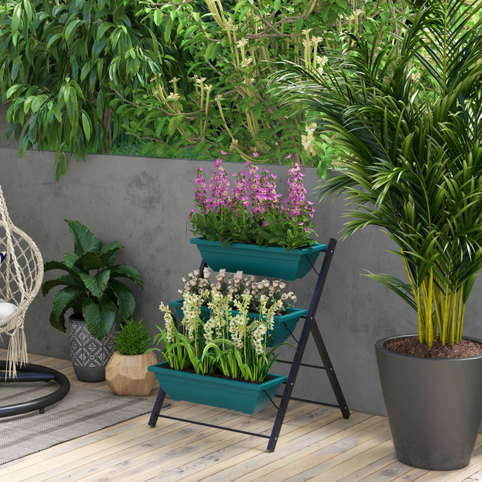 Outsunny Lit De Jardin Sureleve Vertical De 3 Niveaux Avec 3 Boites De Jardiniere, Support De Plante Exterieur Cultivent Le Conteneur Avec Des Trous Qui Fuient Pour Patio De Balcon Exterieur, Vert