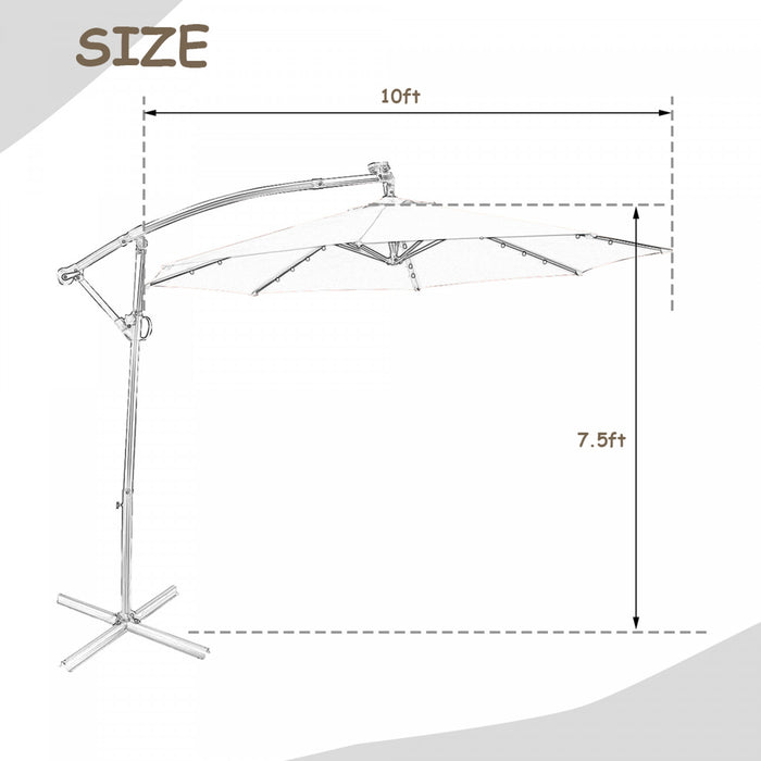 Costway Parasol deporte de patio de 10 pieds, solaire LED, rotation a 360 degres, marron
