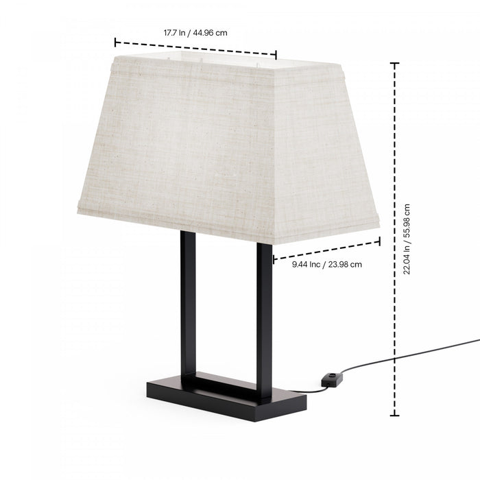 Lampe de table rectangulaire moderne noire de 22 po avec abat-jour en tissu