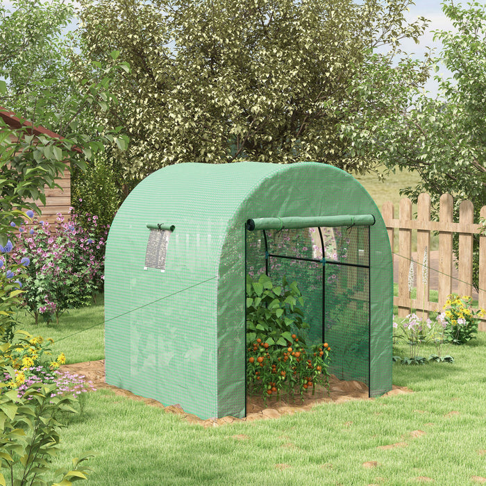 Outsunny Serre Tunnel De 6' X 6' X 6,6' Avec Portes Et Fenetres En Maille, Serre Sans Rendez-vous Avec Couverture En Pe Resistante Aux Uv Et Cadre En Acier, Tente De Culture De Plantes, Vert
