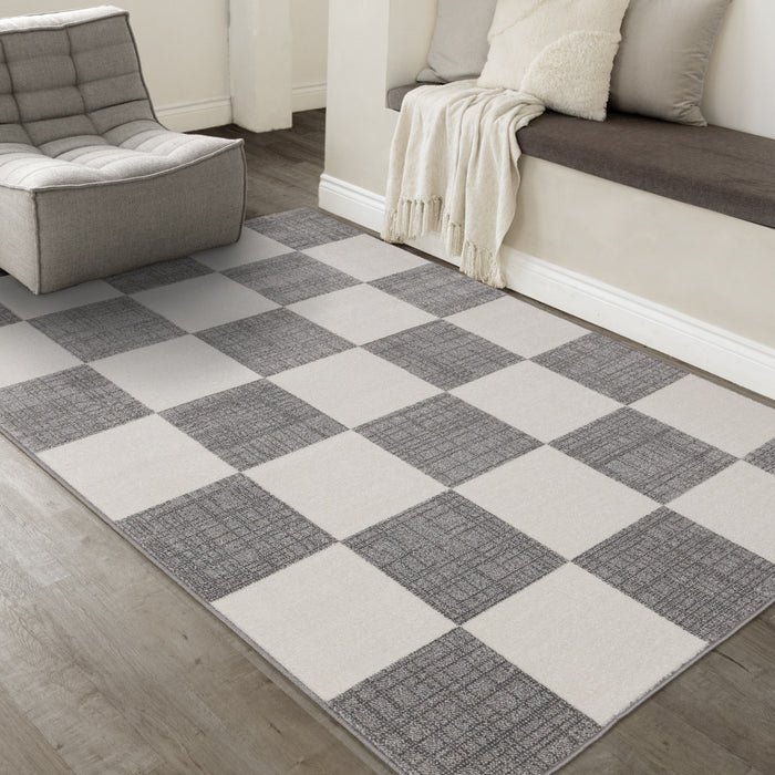 Tapis Covington a Carreaux Gris et Blanc, 6'7\" x 9'10\"