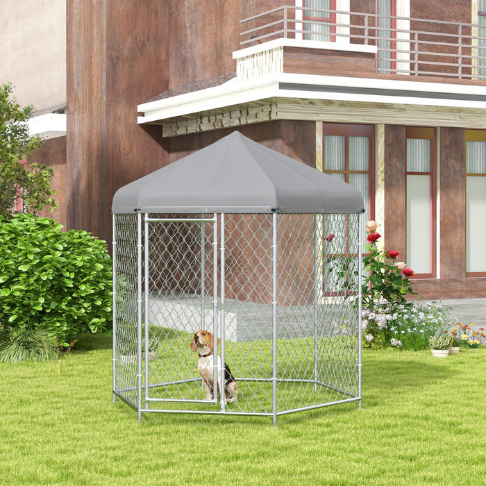 Pawhut Niche D'exterieur Pour Chien Avec Housse Impermeable Et Resistante Aux Uv Pour Chiens De Taille Moyenne Et Grande, 6,9' X 6,1' X 7', Argent
