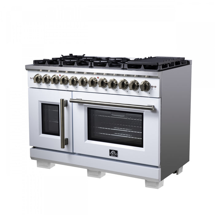 Cuisiniere a double combustible Capriasca 48 po, blanche, 6.58 pi³ – FFSGS6387-48WHT