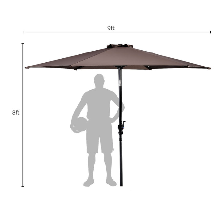 Costway Parasol de Patio 9ft Marche en Acier Incline avec Manivelle Cour Jardin Tan