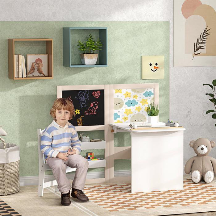 Qaba Ensemble Table Et Chaise Pour Enfant Avec Chevalet Pliable Et Etageres