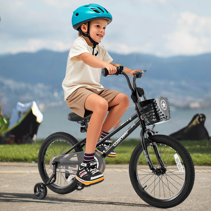 Costway 18\" Velo Pour Enfants Avec Roues D'entrainement Guidon Et Frein A Main Reglable Noir
