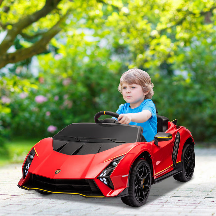 Qaba Voiture Electrique Pour Enfants 12 V, Alimentee Par Batterie, Lamborghini Autentica, Voiture Pour Enfants Sous Licence Avec Portes Papillon, Telecommande, Lumieres, Rouge