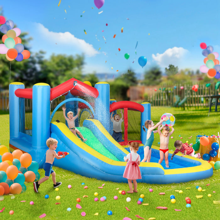 Qaba Chateau Gonflable Pour Enfants Avec Souffleur, 12.6' X 9.5' X 5.9'