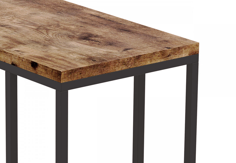Table de bout en forme de C de 19 po avec armature en métal - bois recyclé brun