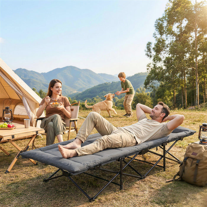 Lit de Camping Outsunny pour Adultes avec Coussin Rembourre, Gris