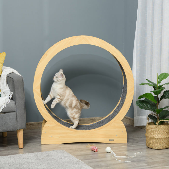 Pawhut Roue De Course Pour Chat, Tapis Roulant D'exercice Pour Chat Avec Frein, Tapis De Course En Moquette, Appareil De Perte De Poids Pour Animaux De Compagnie, Naturel