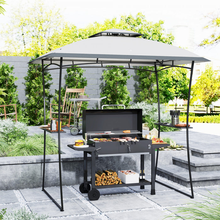 Outsunny Tonnelle De Barbecue A Deux Niveaux 8' X 5', Gris Clair