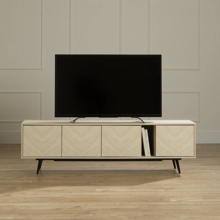 Meuble pour téléviseur Oxford de 71 po avec portes - chêne blanchi et beige clair