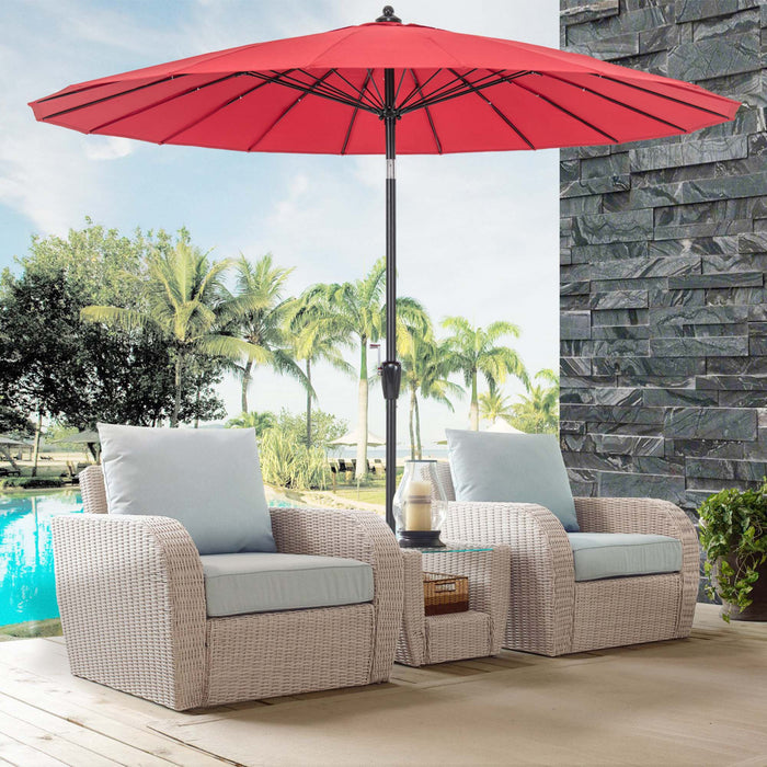 Parasol rond de marche Costway de 9 pieds avec inclination par bouton-poussoir, manivelle, partie superieure ventilee, couleur vin