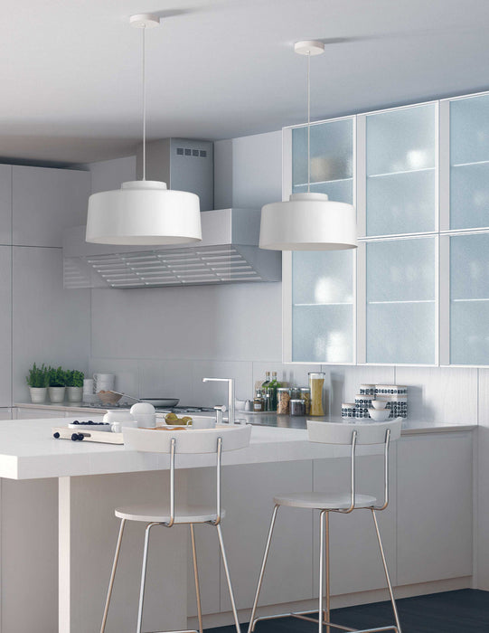 Luminaire suspendu Kup de Dainolite en métal, avec fini blanc et 1 ampoule