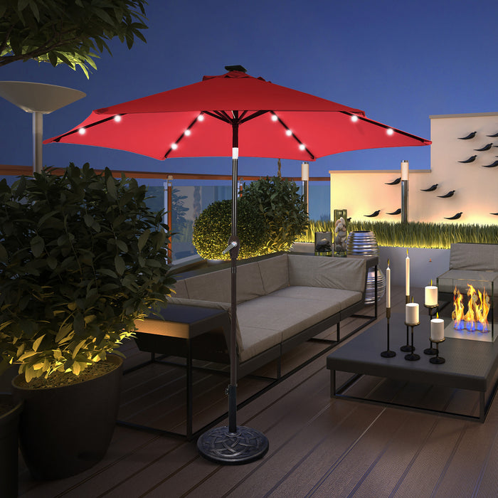 Costway Parasol de marche solaire LED de 9 pieds avec reglage d'inclinaison et manivelle, bordeaux