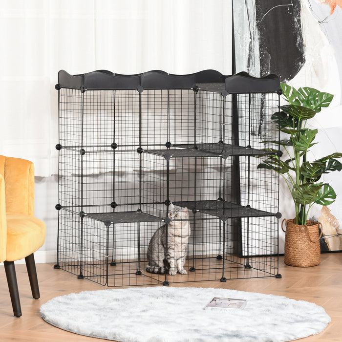 Pawhut Parc Pour Animaux De Compagnie Diy Petit Animal Cage Cloture Avec Rampe De Porte Accessoires Interieur Exterieur Pour Chaton Pet Vison Noir