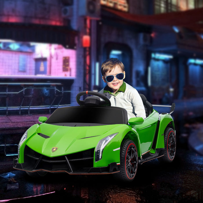 Aosom Voiture Electrique 12 V Avec Portes Papillon, 7 Km/h, Jouet Pour Enfants Avec Batterie Portable, Telecommande, Bluetooth, Klaxon, Musique, Lumieres, Systeme De Suspension, Vert