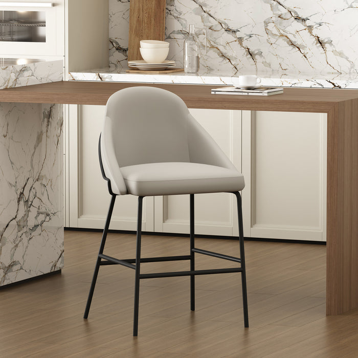 Tabouret de comptoir moderne en metal Gracie, rembourre, gris pierre et noir