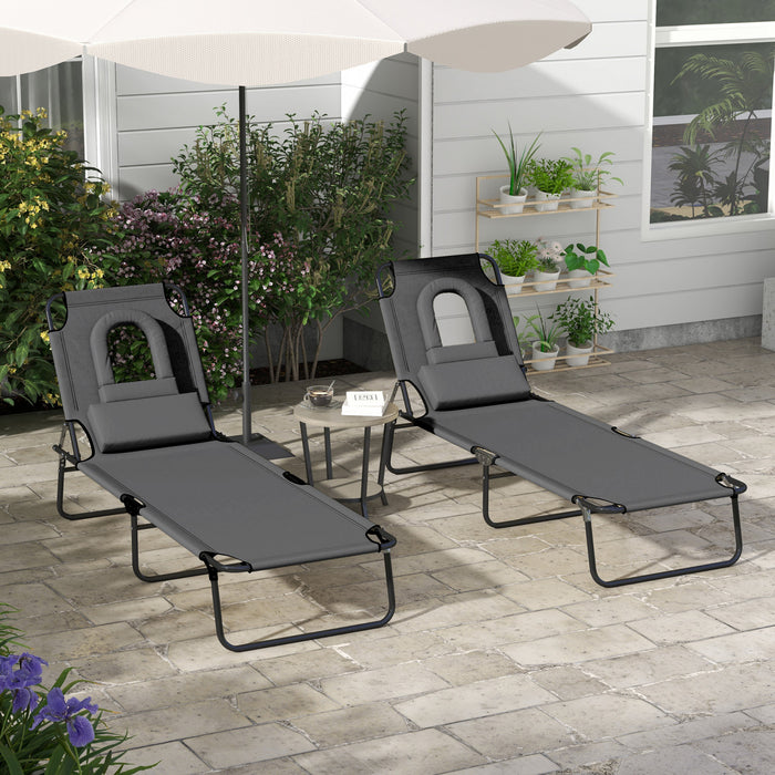 Outsunny 2pcs Chaise Longue Reglable, Chaise Longue Pliante Pour Le Jardin