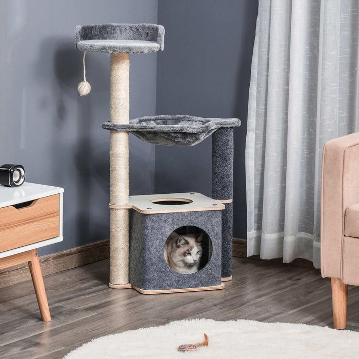 Pawhut Arbre A Chat, Tour A Chat A Plusieurs Niveaux Avec Perchoir, Griffoir, Condo Pour Chat, Hamac, Balle A Suspendre, Meubles Pour Chat D'interieur, Gris