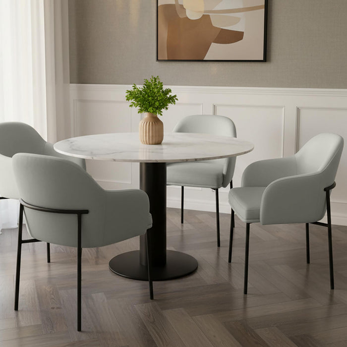 Fauteuil contemporain Loft en cuir vegetalien avec accoudoirs en metal, gris pierre - Lot de 2