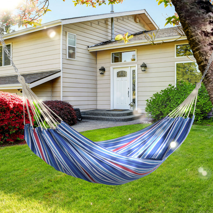 Outsunny 83\"x59\" Double Hamac Lit Chaise Longue Salon Jardin Camping Randonnee Meubles, Bleu