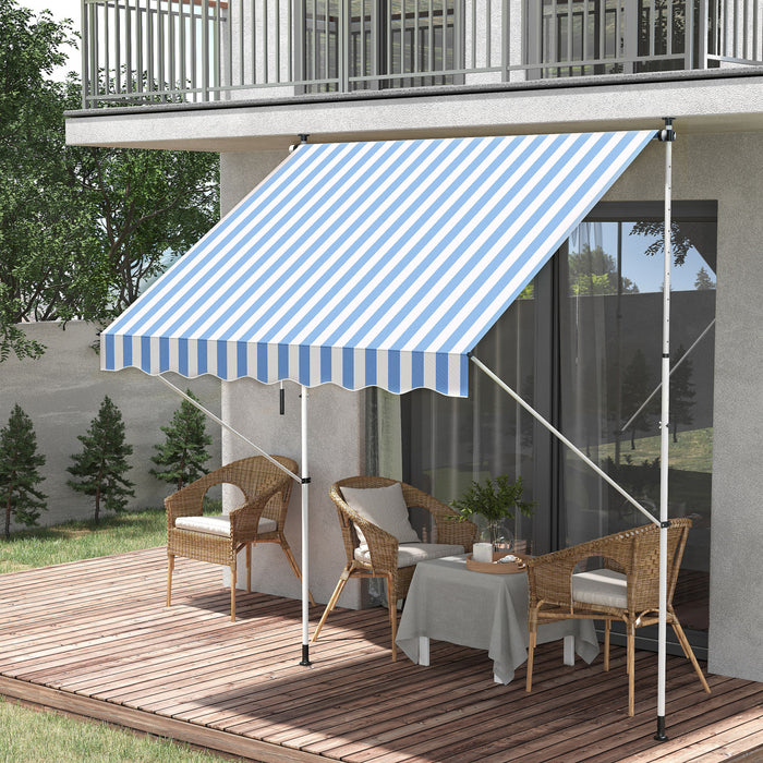 Outsunny Store Banne Manuel Retractable Inclinaison Reglable Installation Rapide Metal Alu Polyester Bleu