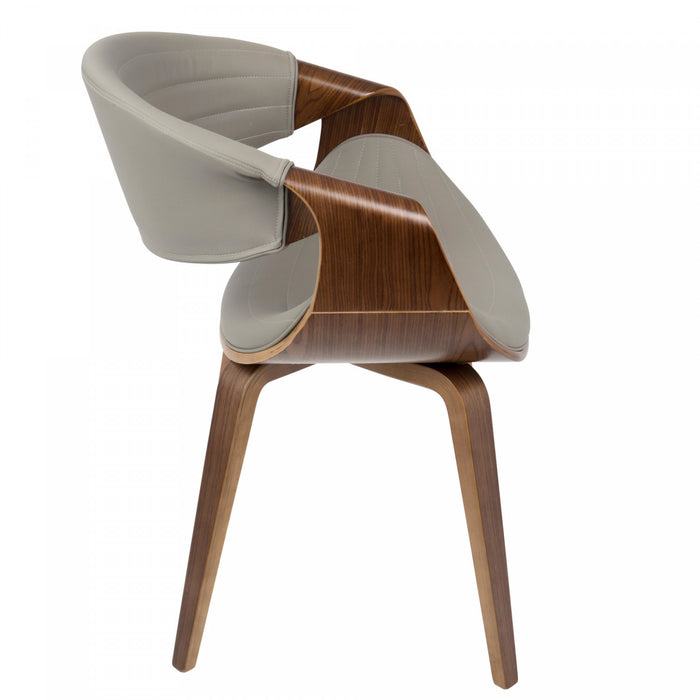Chaise d’appoint de salle à manger moderne du milieu du 20e siècle Symphony en similicuir - noyer et gris