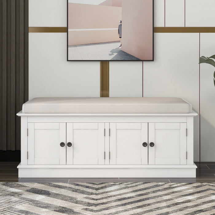 Daniel Banc De Rangement En Bois Massif Avec Armoire A Chaussures A 4 Portes Et Etageres Reglables, Blanc