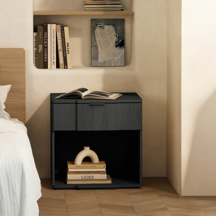 Table de nuit Clive style milieu du siecle moderne 56 cm en noir (1 tiroir)
