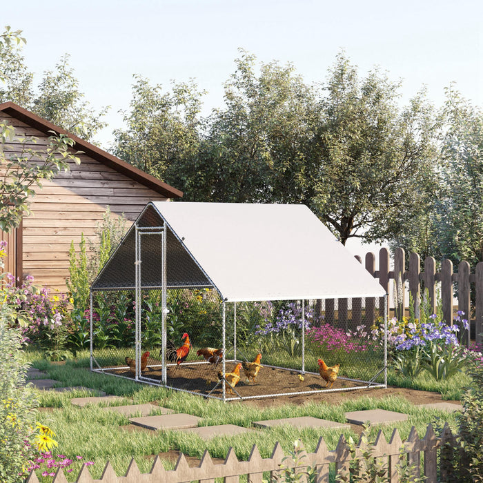 Pawhut Grand Poulailler En Metal Galvanise, Avec Couverture, Pour L'exterieur De La Cour, 10' X 6.5' X 6.5', Argente.