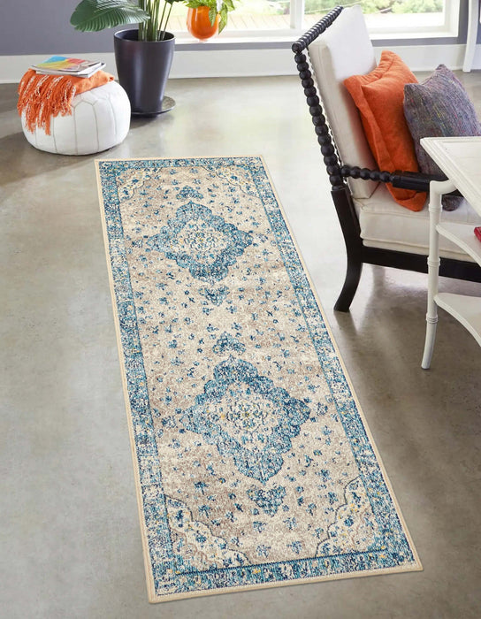 Tapis de Couloir Traditionnel Daria 2'8\" x 8'2\" en Bleu
