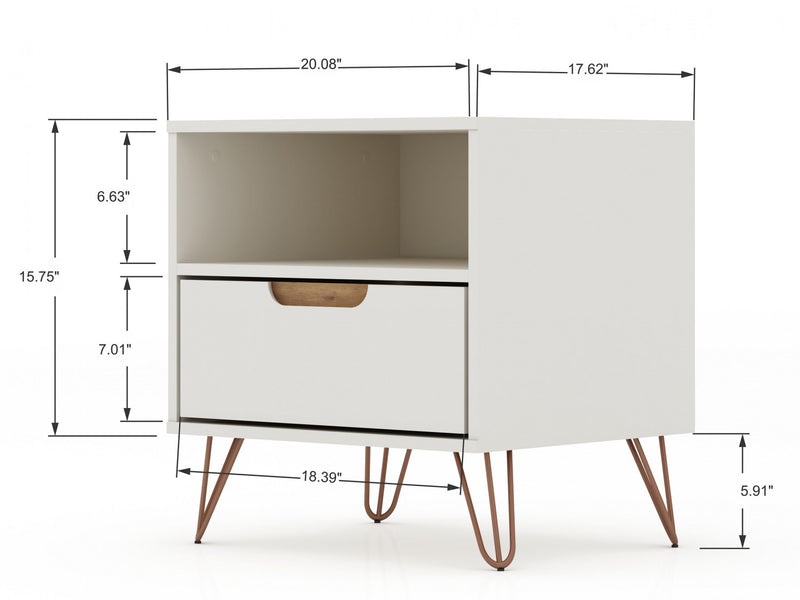 Table de nuit Rockefeller Mid-Century Modern 20\" en blanc casse (1 tiroir) - Lot de 2