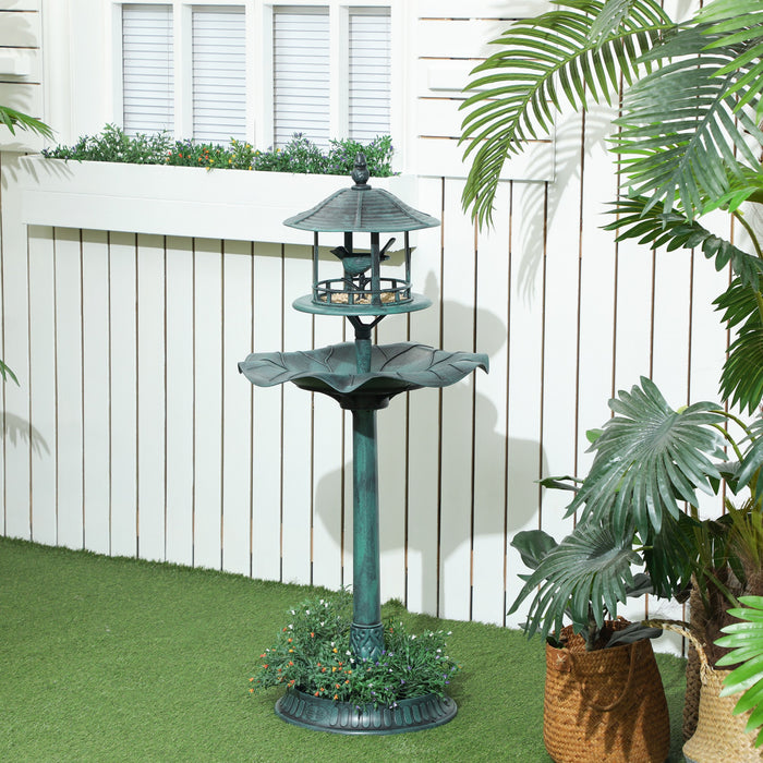 Outsunny Bain d'oiseaux de jardin 3-en-1 avec piedestal et mangeoire, vert