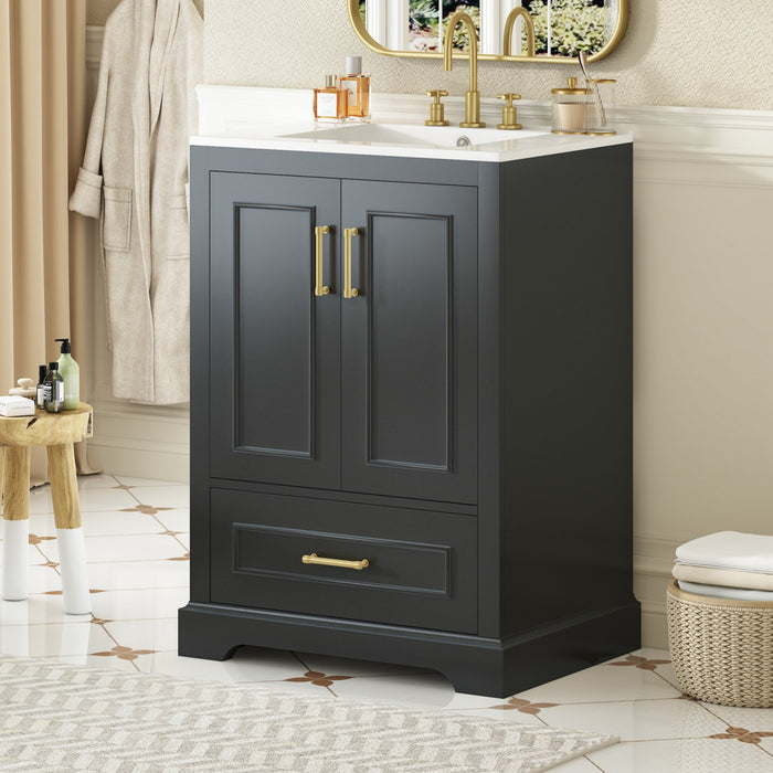 Meuble de salle de bain moderne Colin 24 pouces avec lavabo ceramique et rangement, noir