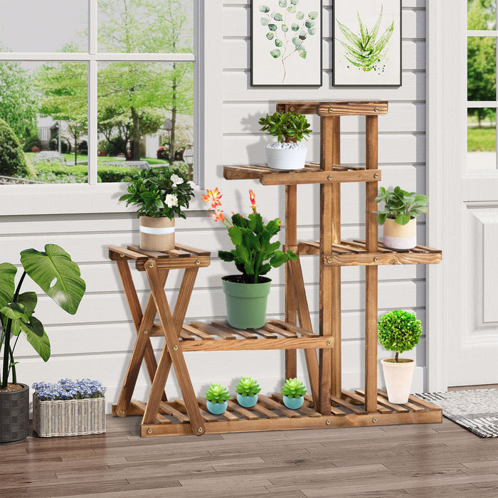 Outsunny Etagere A Fleurs 5 Niveaux Support Pour Pot De Fleurs En Bois Porte Plantes Pour Salon Entree Balcon Terrasse Patio Bois Massif De Sapin Carbonise