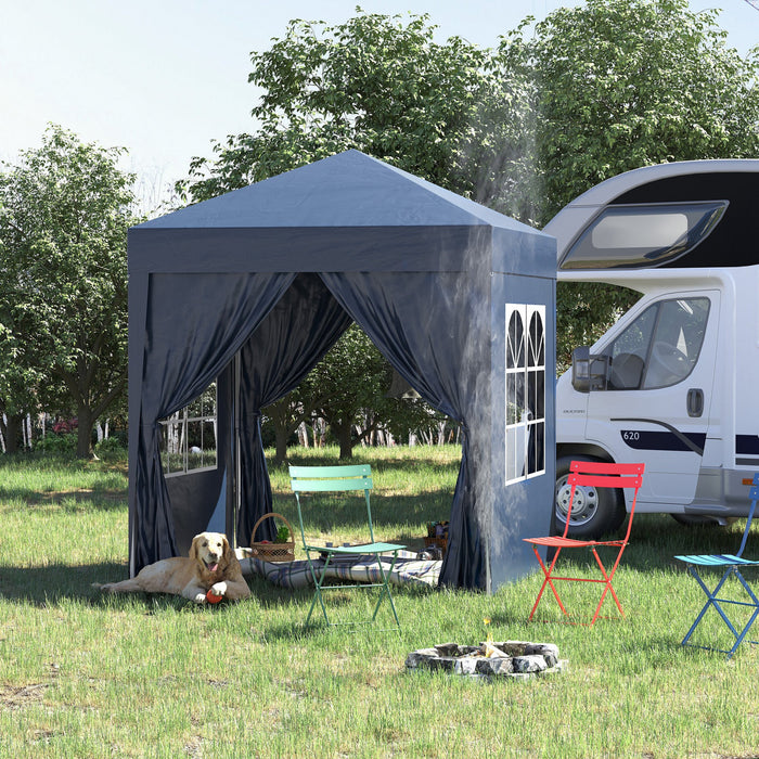 Tonnelle De Jardin Tente Pliante Barnum Pop-up 2 X 2 M 4 Parois Laterales Amovibles 2 Fenetres Sac De Transport Pour Camping, Festival, Plage, Jardin Bleu