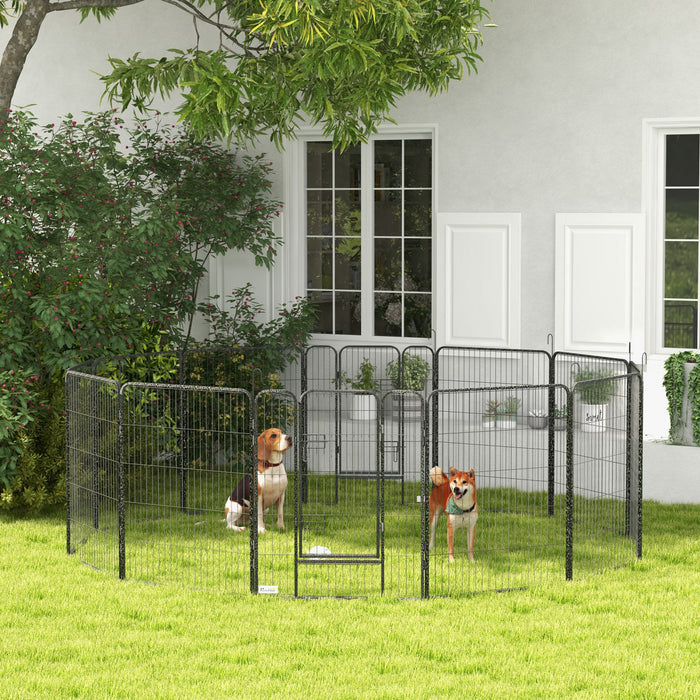 Pawhut Parc Pour Chien En Metal Robuste, Cloture D'exercice Pour Animaux De Compagnie Pour L'exterieur Et L'interieur Avec Porte Pour Plusieurs Chiens, 12 Panneaux, 39\"h