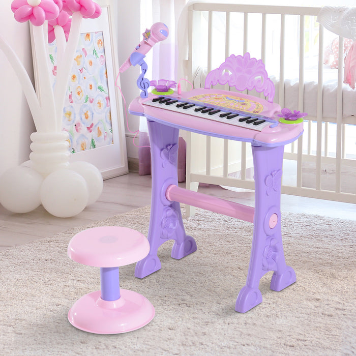 Qaba Piano Pour Enfants Instrument A Clavier Electronique Avec Microphone Et Tabouret 32 Touches Jouet Musical Orgue Cadeau Educatif Pour Enfants Rose