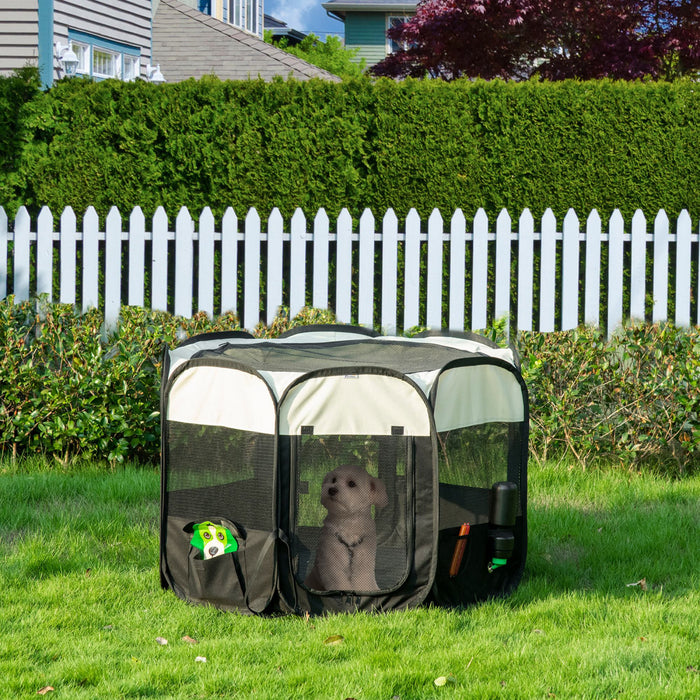 Pawhut Parc Pliable Pour Animaux D'interieur/exterieur, Parc D'exercice Portable Avec Pochette De Rangement, Sac De Transport, Pour Petits Chiens, Chats, Lapins, Cochons D'inde, Φ43.3\" X 27.6\".