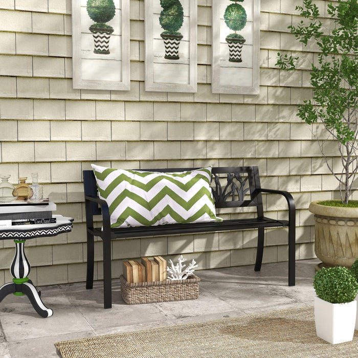 Outsunny Banc De Jardin 49\" Avec Siege A Lattes Pour Jardin, Pelouse, Noir