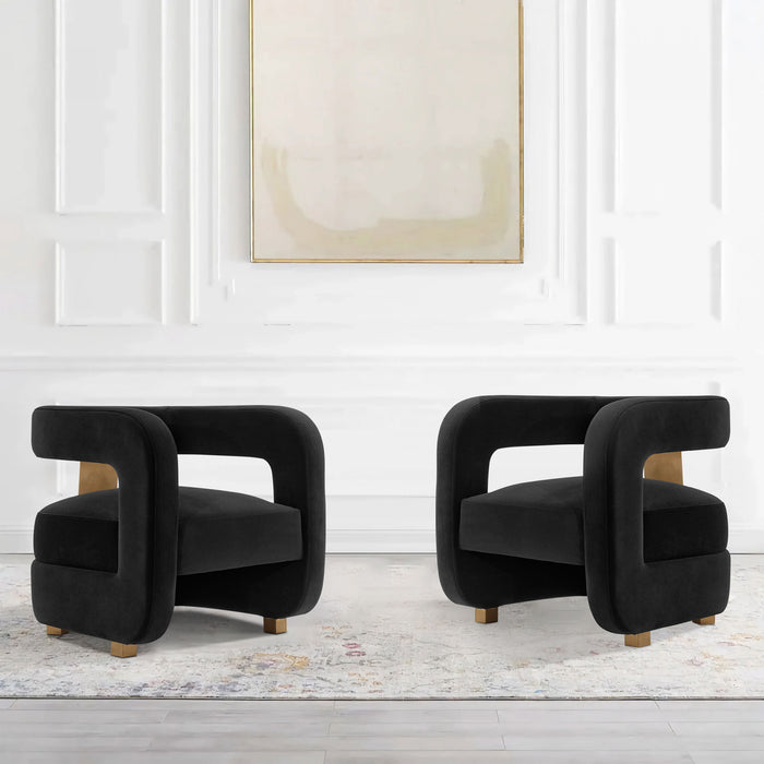 Fauteuil lounge moderne Amirah en velours noir - Lot de 2